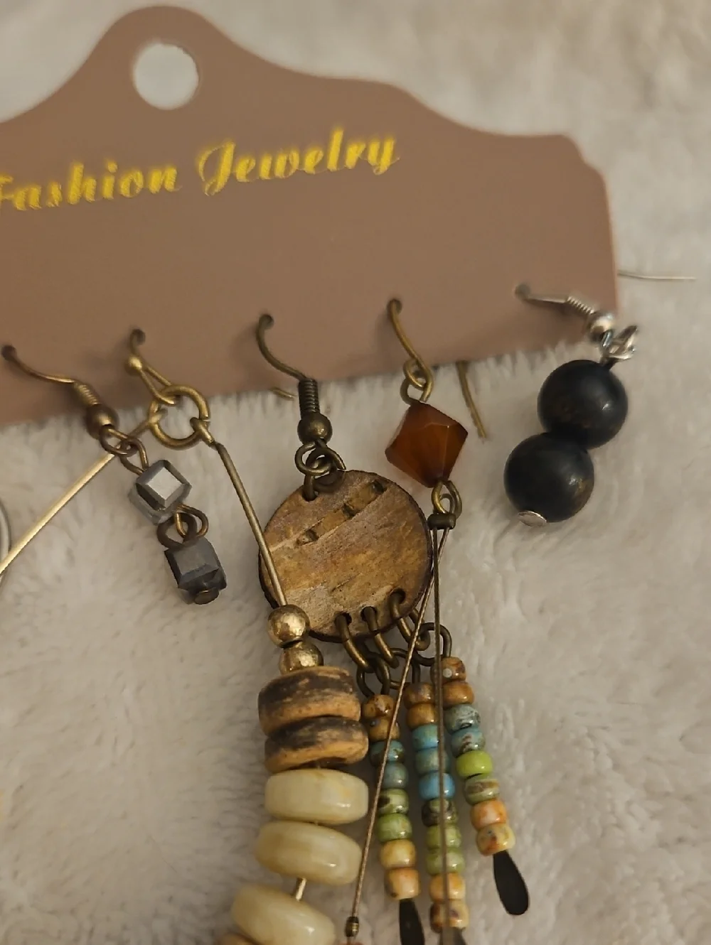 Vintage Six Single Beaded Boho Festival Dangle Earrings